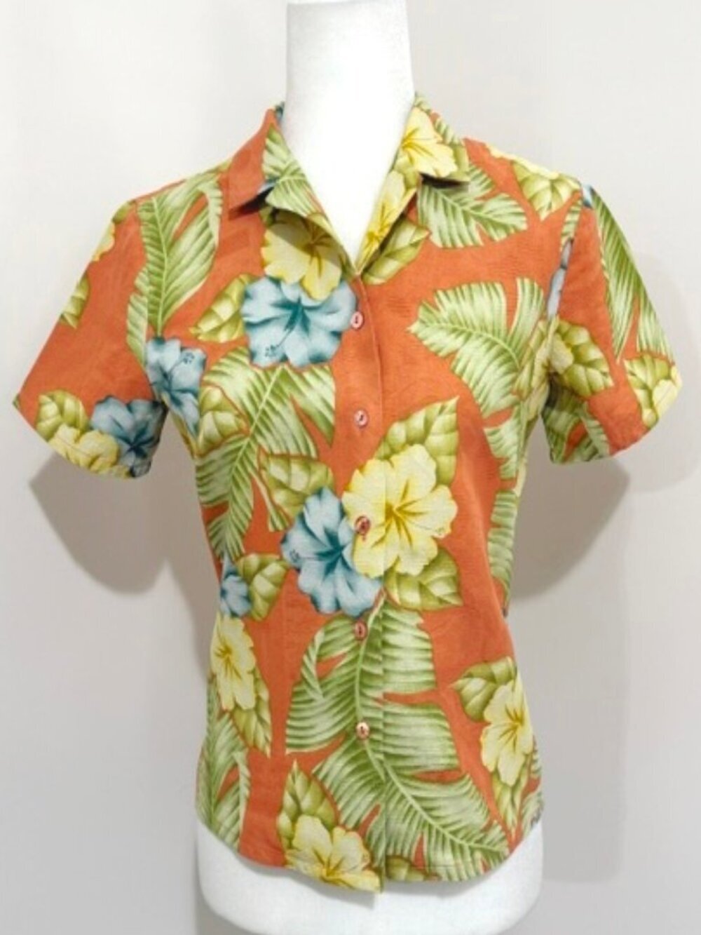 Tommy Bahama Silk Tropical Hawaiian Floral Leaf Print Camp Shirt Women's Sm 4/6